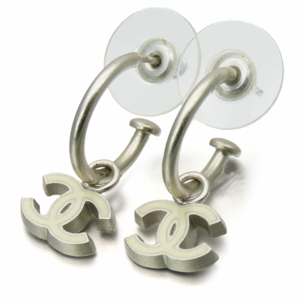 CHANEL Authentic White Logo Earrings - Picture 11 of 11
